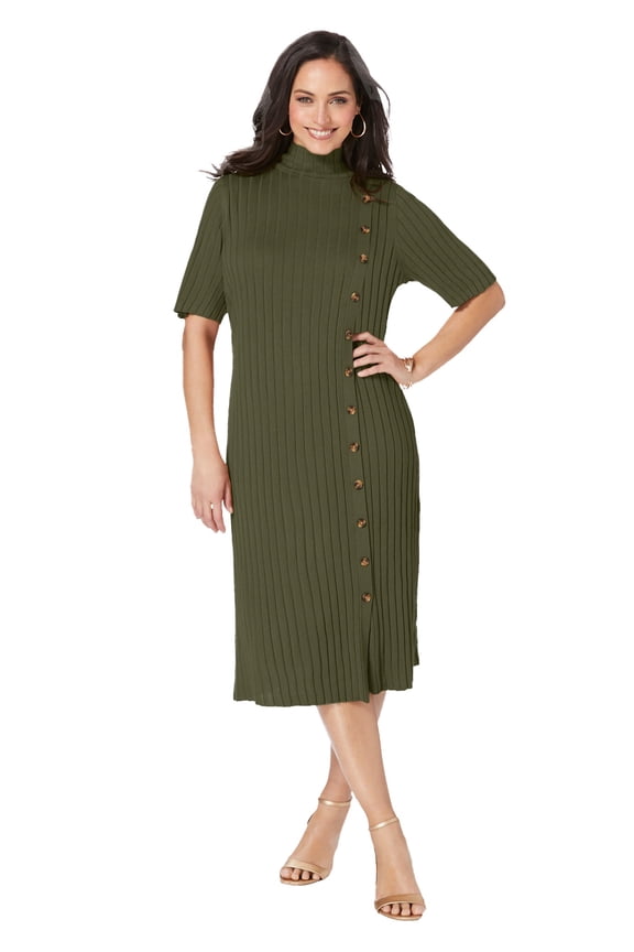 Women's Plus Size Button Front Sweater Dress