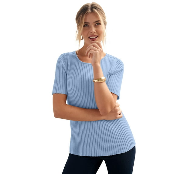 Jessica London Women's Plus Size Button Ribbed Knit Pullover Sweater