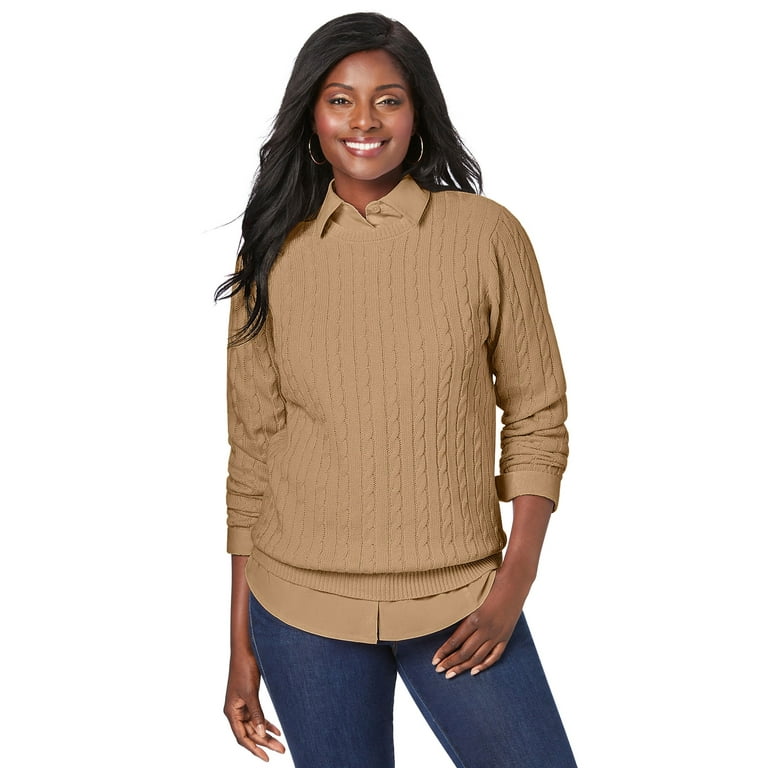Cable crewneck sweater deals