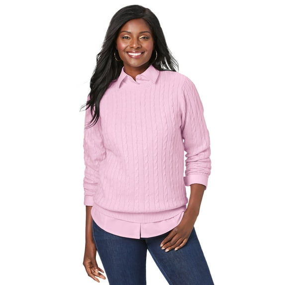 Jessica London Women's Plus Size Cable Crewneck Sweater