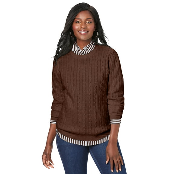 Jessica London Women's Plus Size Cable Crewneck Sweater