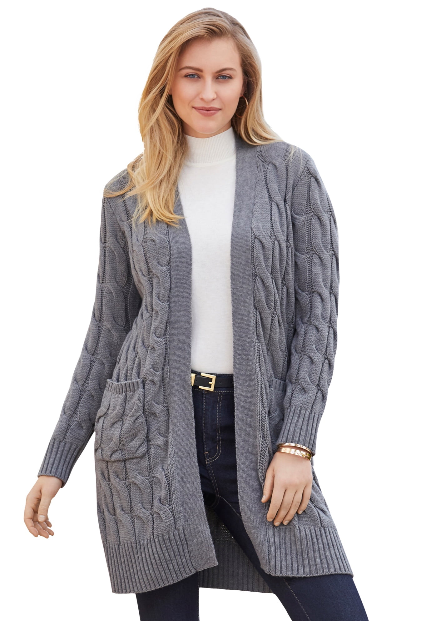 Jessica London Women's Plus Size Cable Duster Sweater Long Cardigan