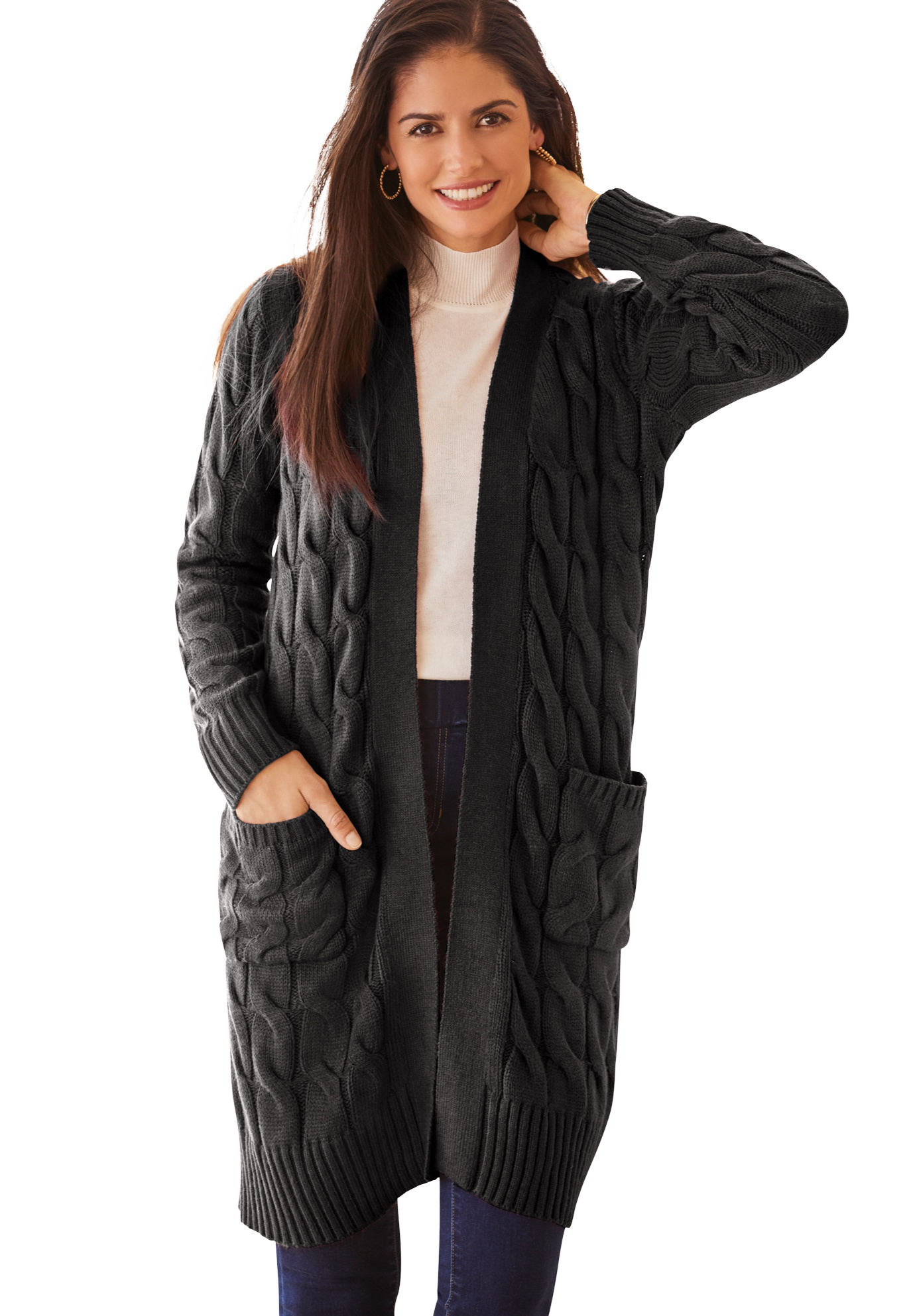 Jessica London Women's Plus Size Cable Duster Sweater Long Cardigan - image 1 of 5