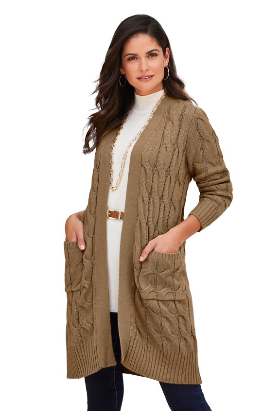 Women's Plus Size Cable Duster Sweater