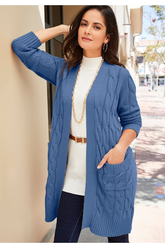 Women's Plus Size Cable Duster Sweater