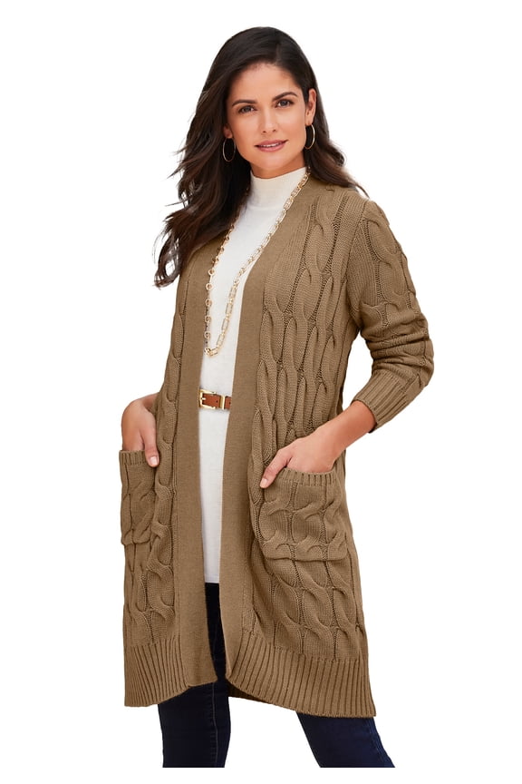 Women's Plus Size Cable Duster Sweater