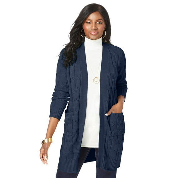 Jessica London Women's Plus Size Cable Duster Sweater