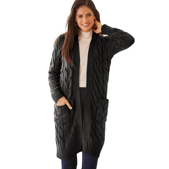 Jessica London Women's Plus Size Cable Duster Sweater