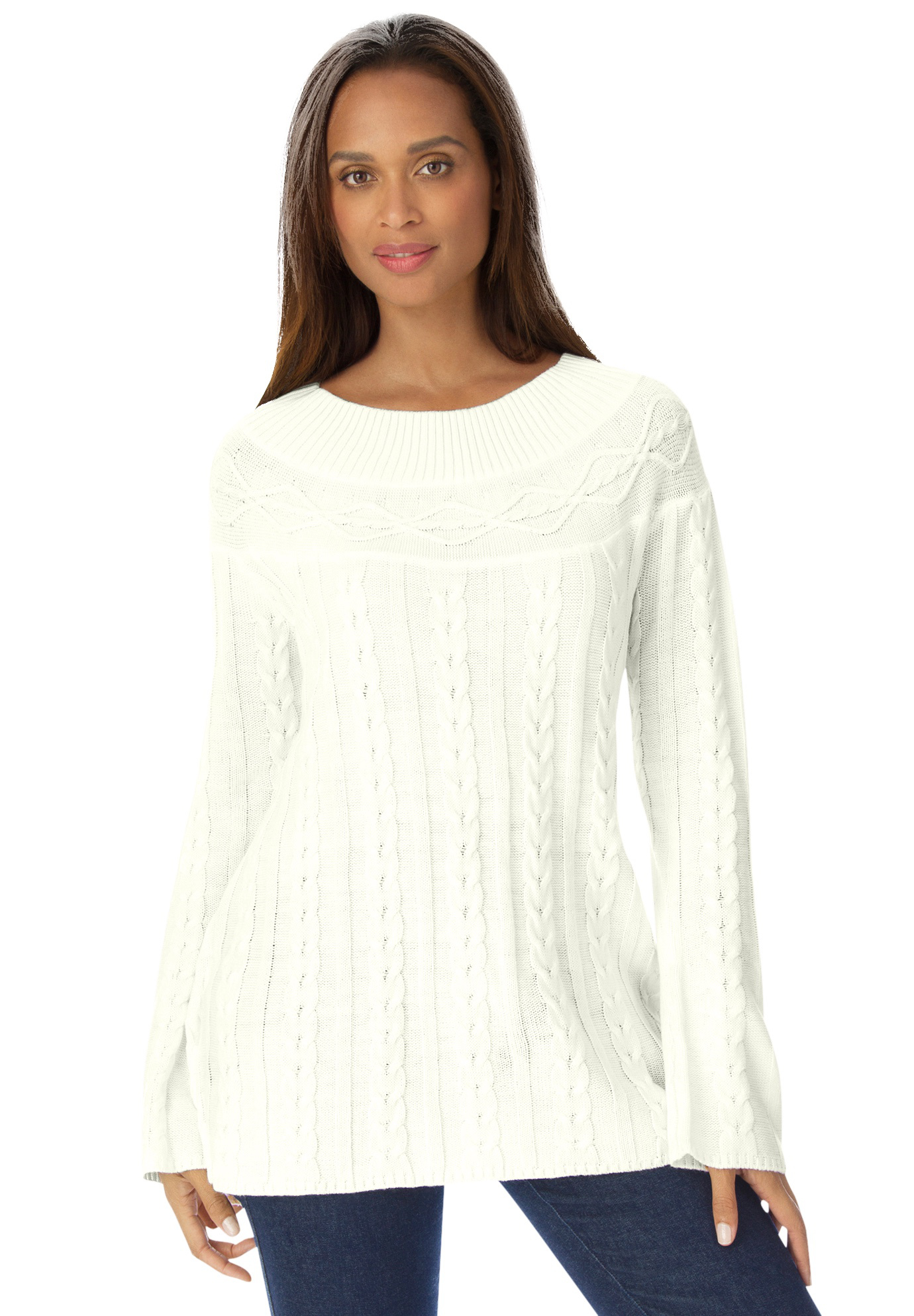 Jessica London Women's Plus Size Cable Sweater Tunic Sweater - image 1 of 4