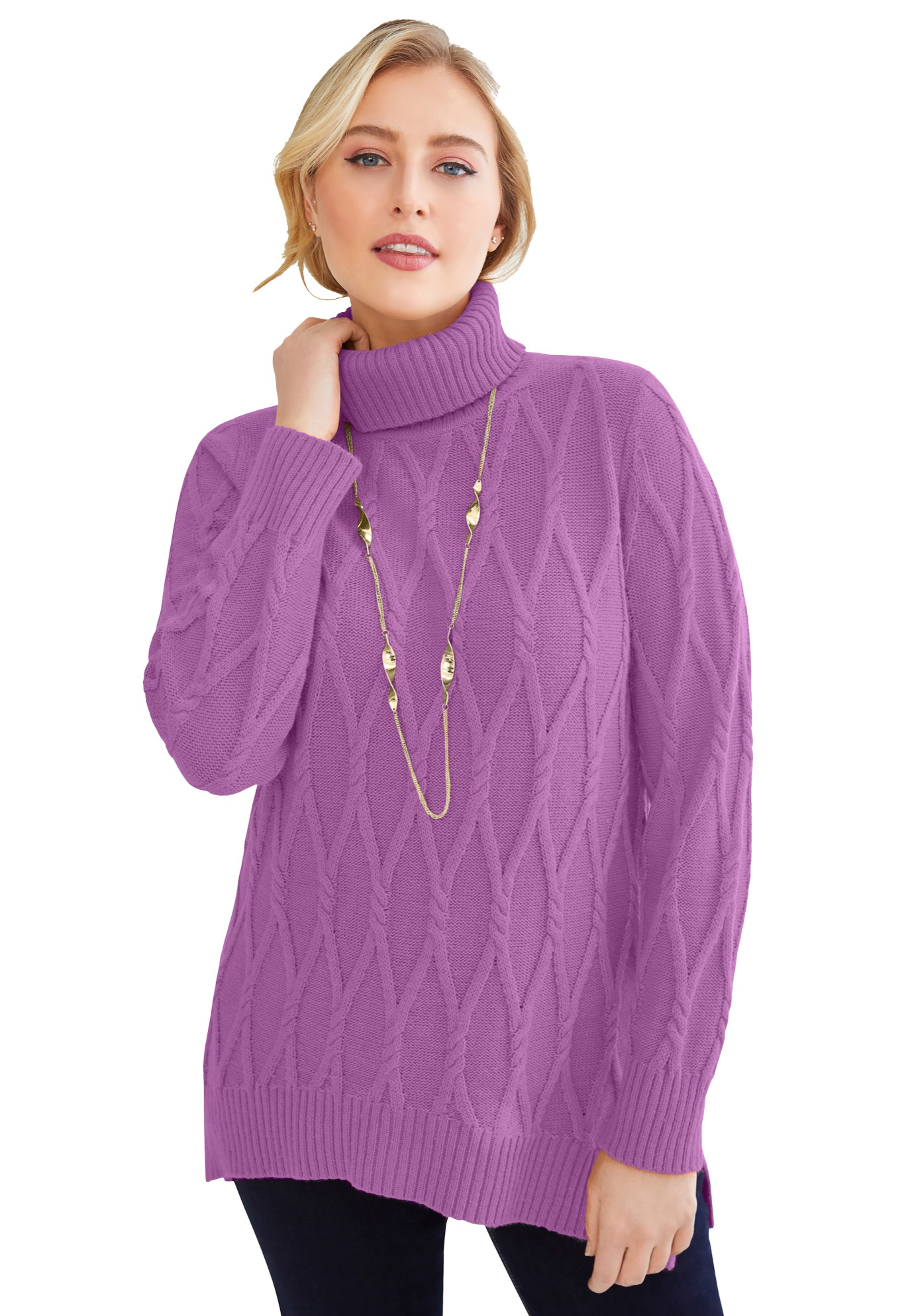 Jessica London Women's Plus Size Cable Turtleneck Sweater - 12, Soft ...