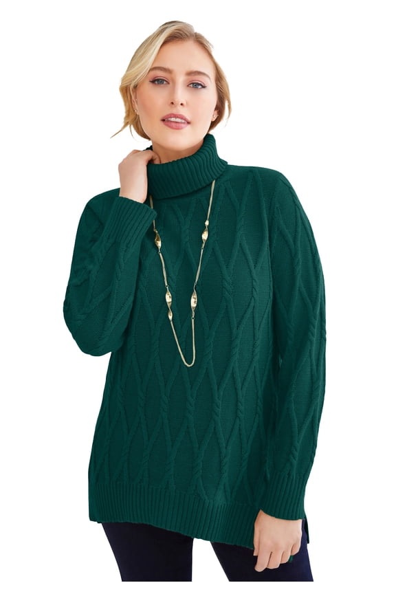 Women's Plus Size Cable Turtleneck Sweater