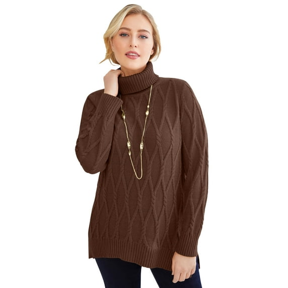 Jessica London Women's Plus Size Cable Turtleneck Sweater