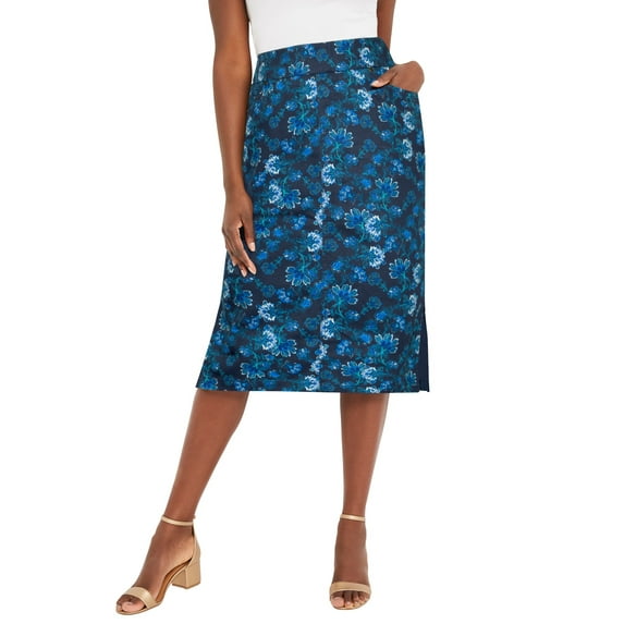 Jessica London Women's Plus Size Casual Comfort Elastic Waist Stretch Denim Midi Skirt