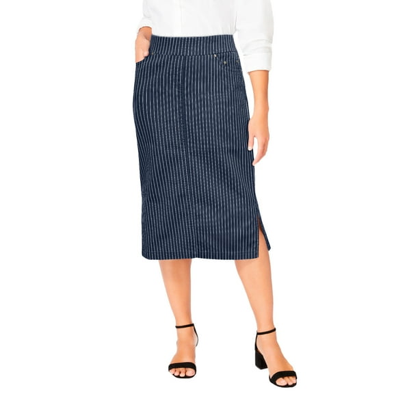 Jessica London Women's Plus Size Casual Comfort Elastic Waist Stretch Denim Midi Skirt