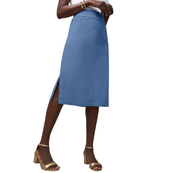 Jessica London Women's Plus Size Casual Comfort Elastic Waist Stretch Denim Midi Skirt