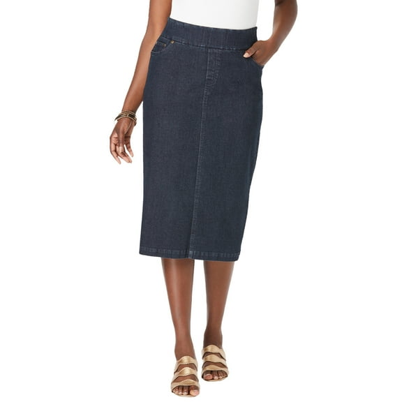 Jessica London Women's Plus Size Casual Comfort Elastic Waist Stretch Denim Midi Skirt