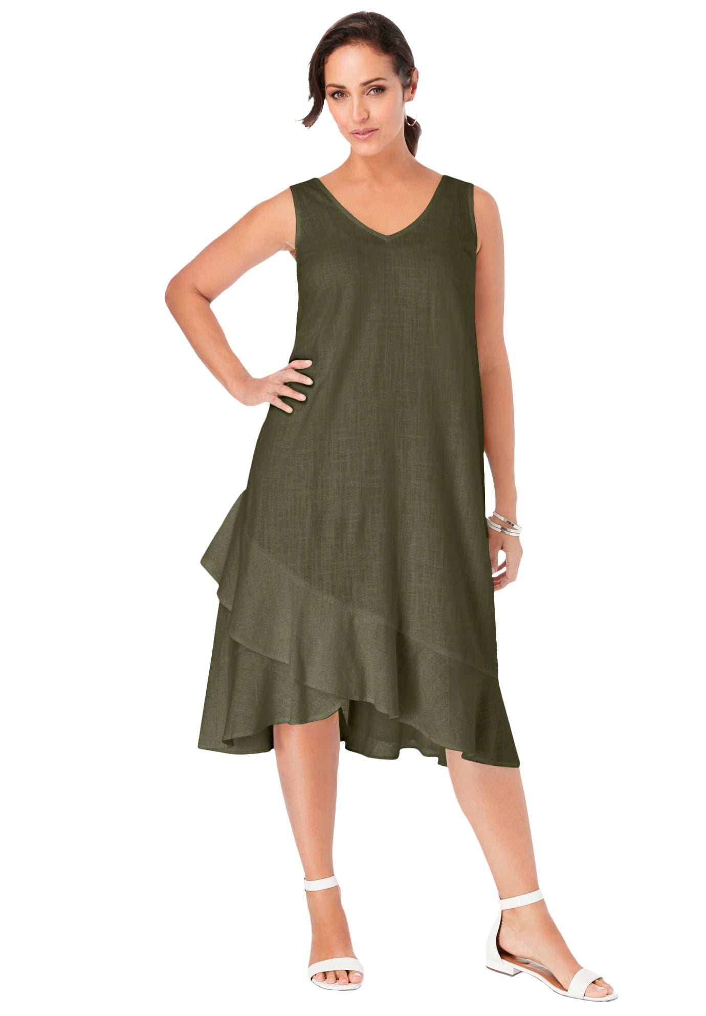 knee length dresses for ladies Linen Blue Dress Salem, Blue / 2XL main image 0