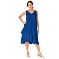thumbnail image 1 of Jessica London Women's Plus Size Casual Lightweight A-Line Lightweight V Neck Linen Flounce Dress, 1 of 3