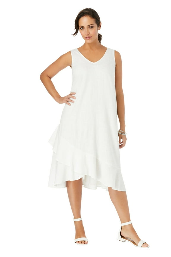 Women's Plus Size Casual Lightweight A-Line Lightweight V Neck Linen Flounce Dress