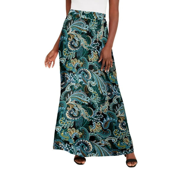 Jessica London Women's Plus Size Casual Wide Elastic Pull-On Lightweight Maxi Skirt