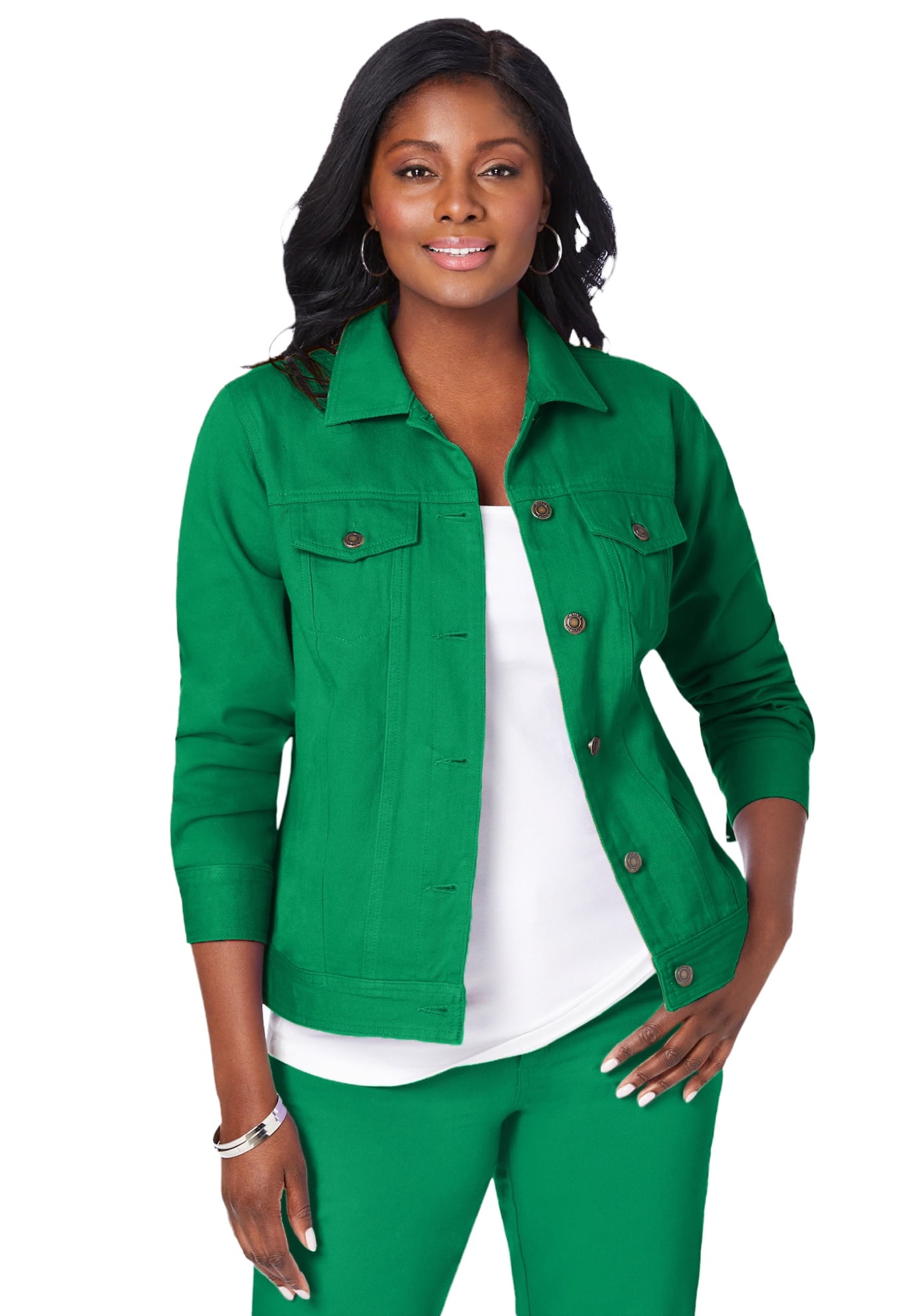 Jessica London Women s Plus Size Classic Cotton Button Down Denim Jean Jacket Walmart