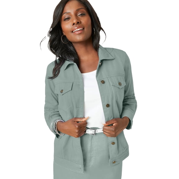 Jessica London Women's Plus Size Classic Cotton Button Down Denim Jean Jacket