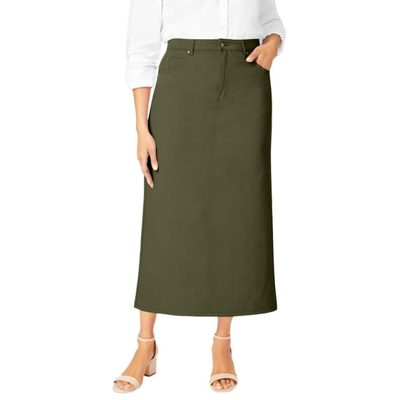 Jessica London Women's Plus Size Classic Cotton Denim Midi Skirt Pockets Long Jean Skirt
