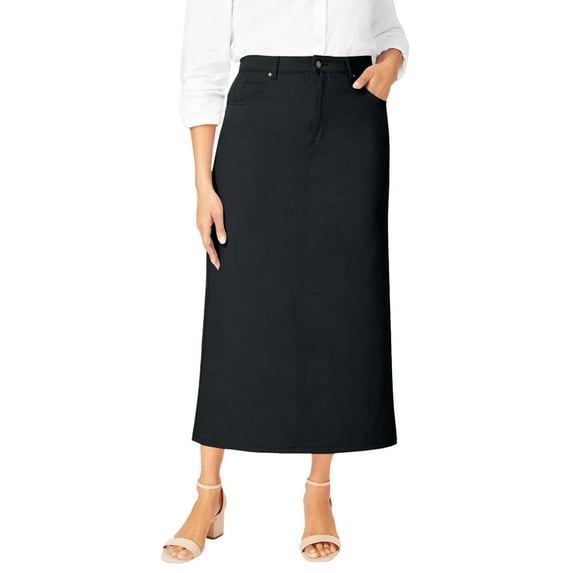Jessica London Women's Plus Size Classic Cotton Denim Midi Skirt Pockets Long Jean Skirt
