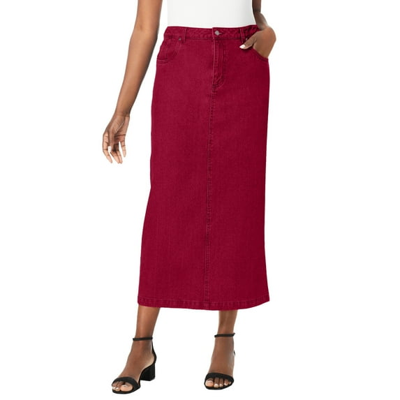 Jessica London Women's Plus Size Classic Cotton Denim Midi Skirt Pockets Long Jean Skirt