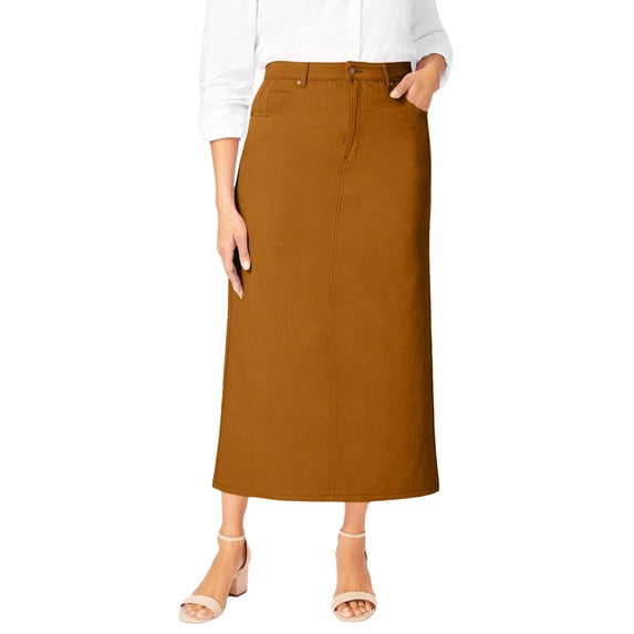 Jessica London Women's Plus Size Classic Cotton Denim Midi Skirt Pockets Long Jean Skirt
