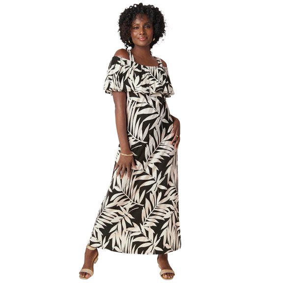 Jessica London Women's Plus Size Cold Shoulder A-Line Maxi Dress