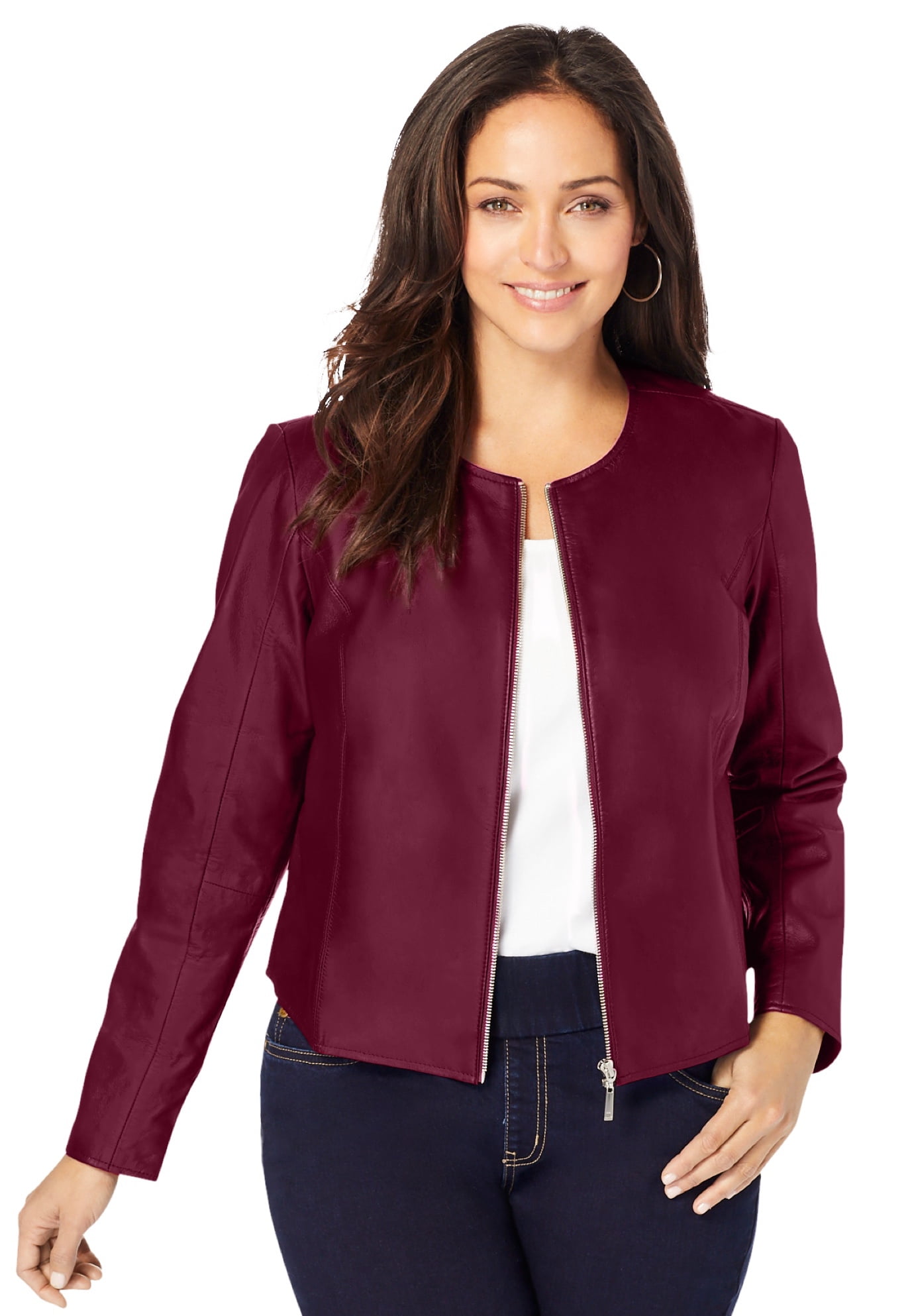 Jessica London Women's Plus Size Collarless Leather Jacket Jessica London Women's Plus Size Collarless Leather Jacket