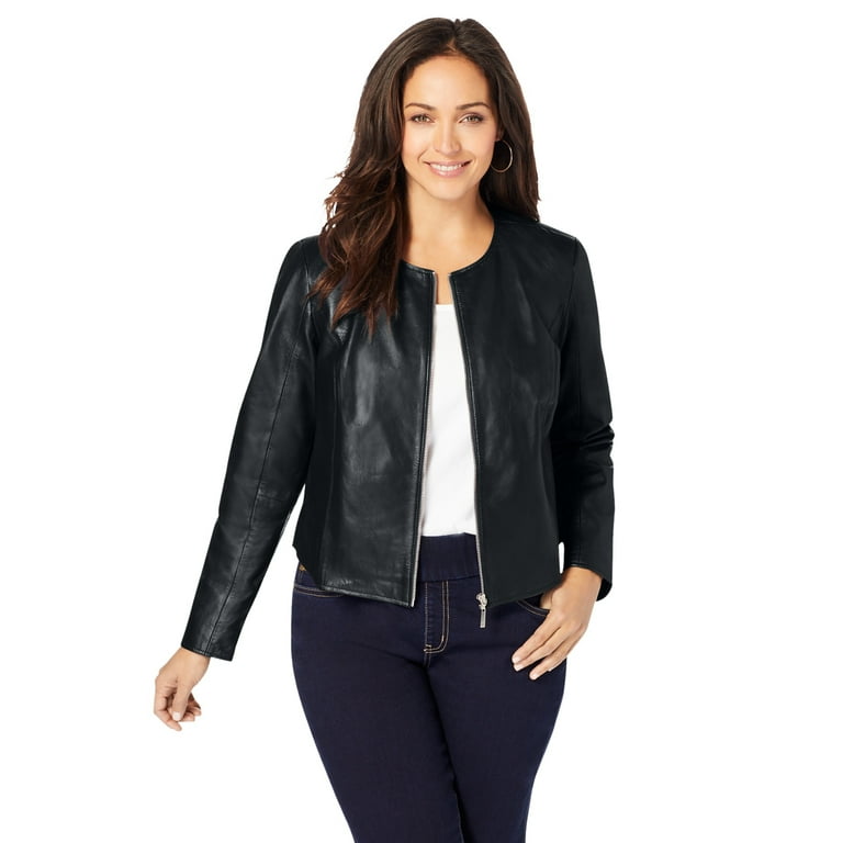 Jessica London Women's Plus Size Collarless Leather Jacket Jessica London Women's Plus Size Collarless Leather Jacket