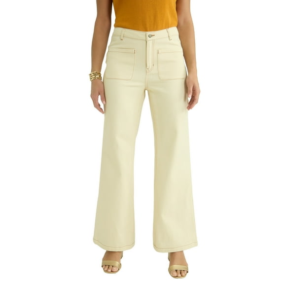 Jessica London Women's Plus Size Contrast Stitch Wide Leg Jean