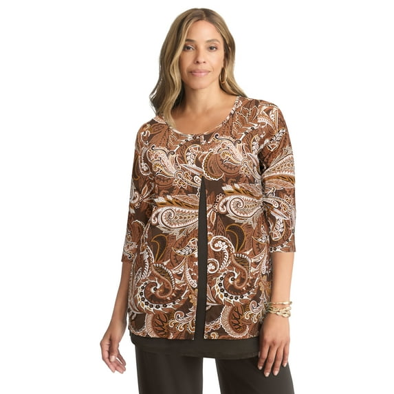 Jessica London Women's Plus Size Crew Neck Double Layered Tunic