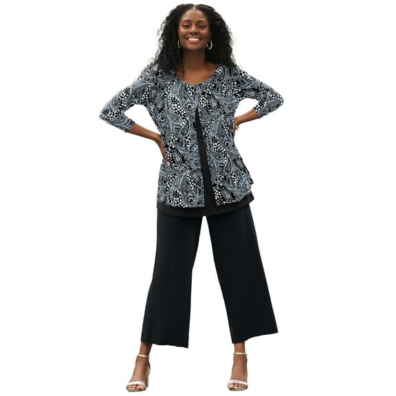 Jessica London Women's Plus Size Crew Neck Double Layered Tunic