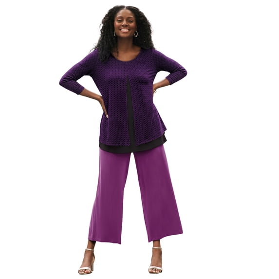 Jessica London Women's Plus Size Crew Neck Double Layered Tunic