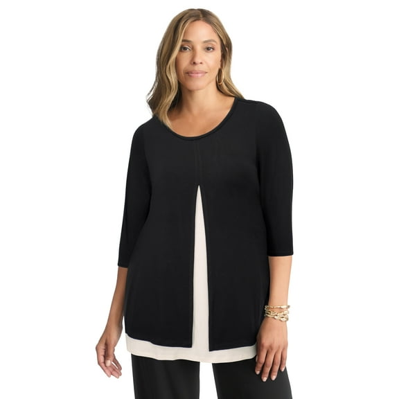 Jessica London Women's Plus Size Crew Neck Double Layered Tunic