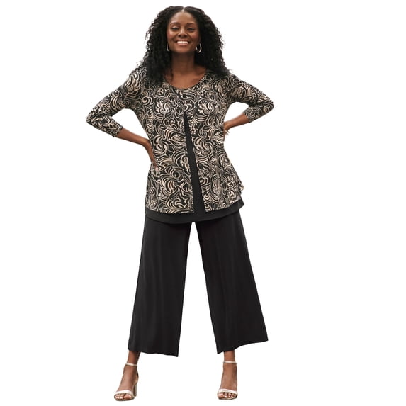Jessica London Women's Plus Size Crew Neck Double Layered Tunic