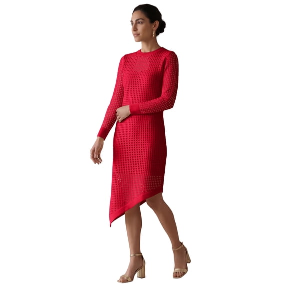 Jessica London Women's Plus Size Crochet Asymmetrical Hem Midi Dress