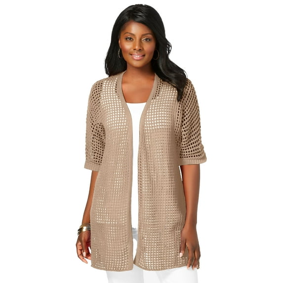Jessica London Women's Plus Size Crochet Long Cardigan