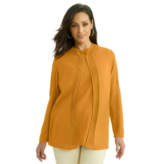 Jessica London Women's Plus Size Crochet Trim Cardigan