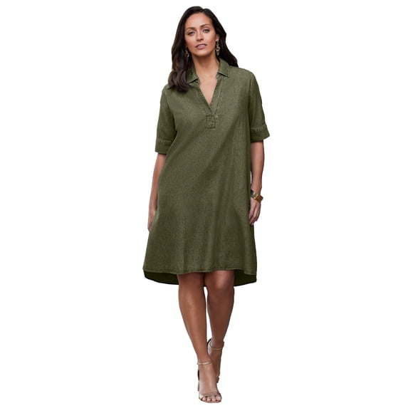 Jessica London Women's Plus Size Cuff Sleeve Denim Shirtdress