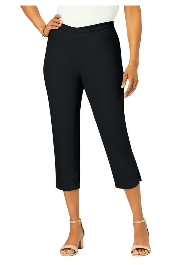 Women's Plus Size Curved Hem Crop Stretch Jeans Capri Pants