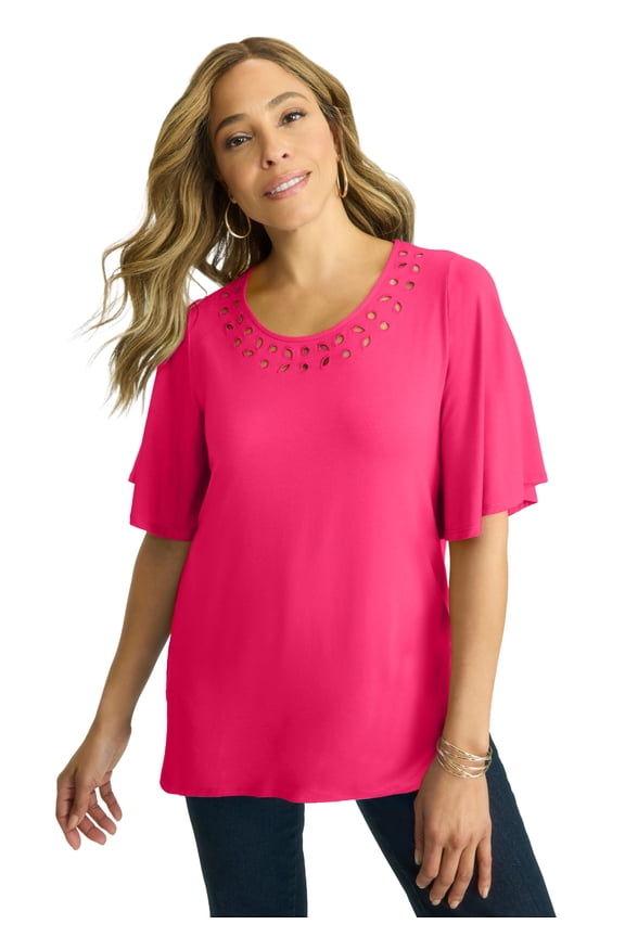 Women's Plus Size Cutout Flutter Sleeve Tunic