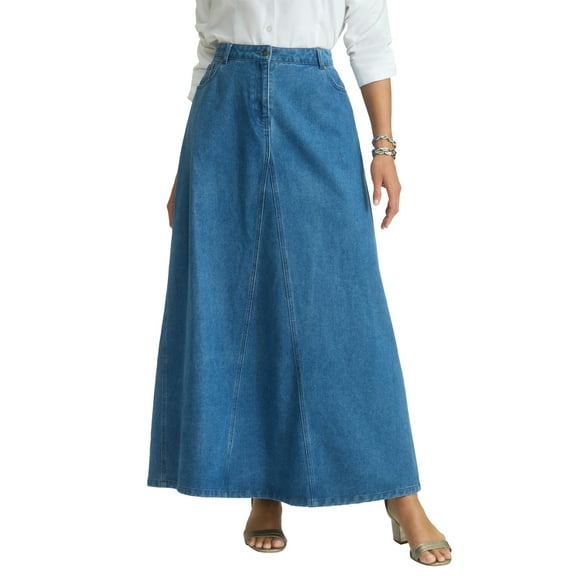 Jessica London Women's Plus Size Denim Inset Maxi Skirt