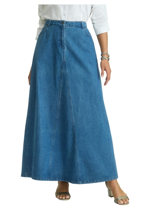 Women's Plus Size Denim Inset Maxi Skirt