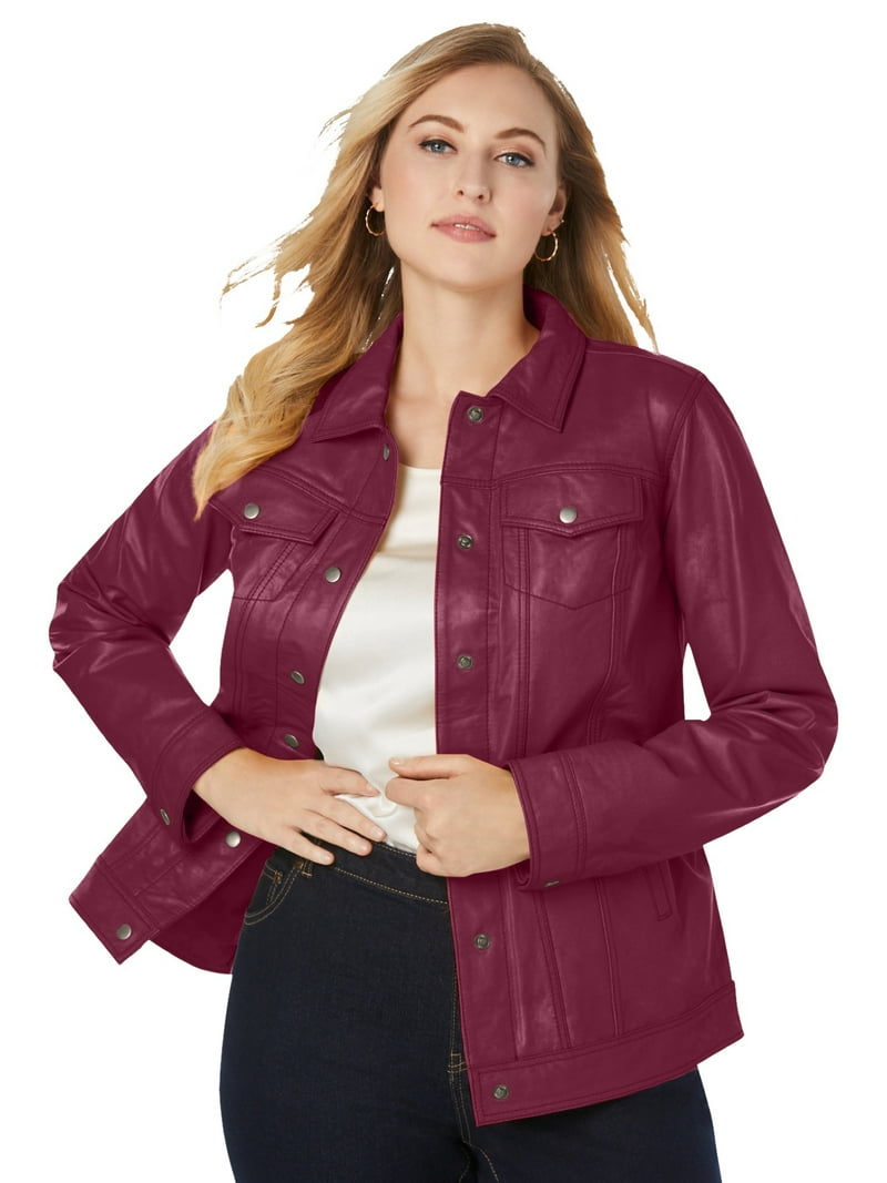 Jessica London Women's Plus Size Denim Style Leather Jacket