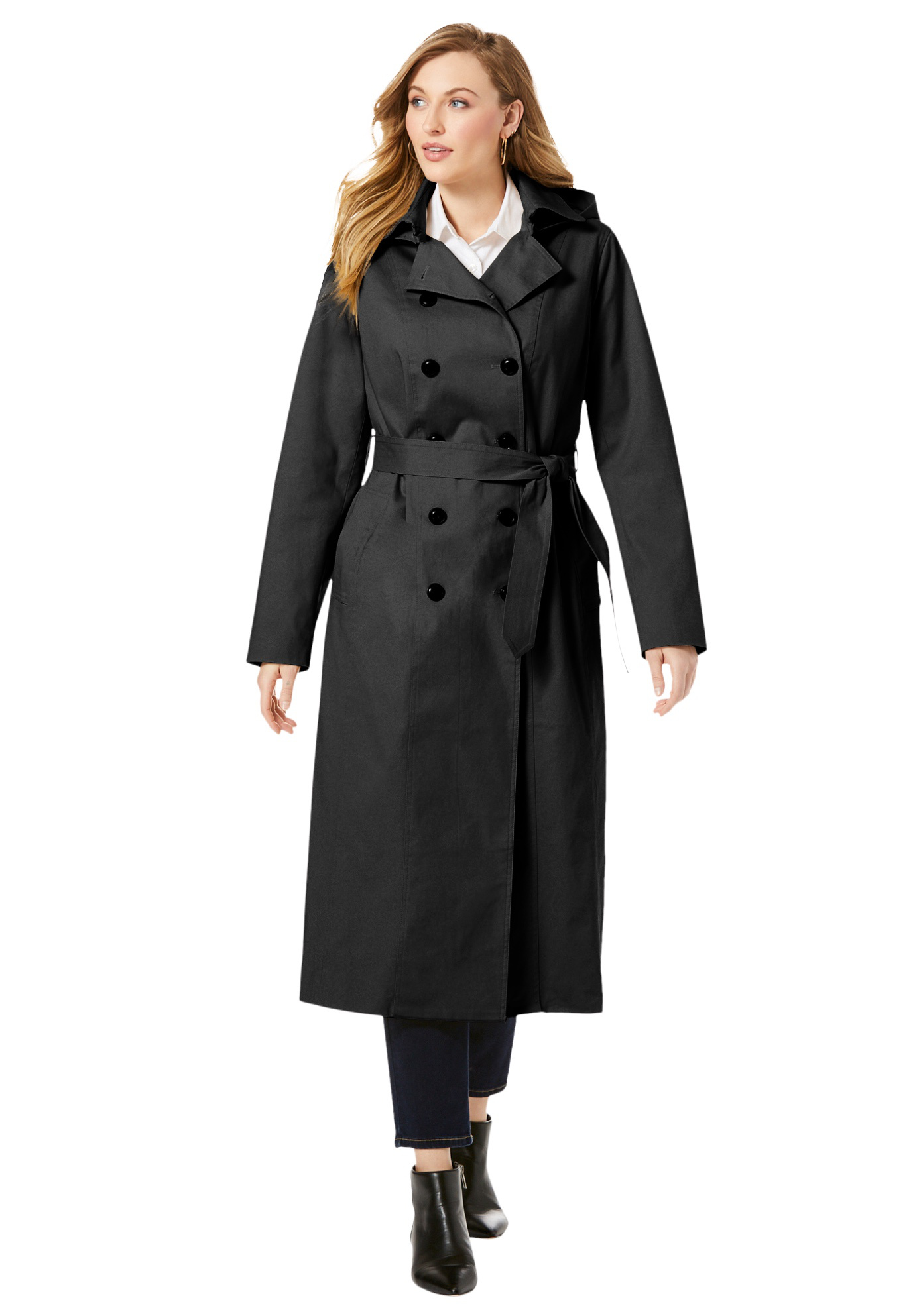 Jessica London Women's Plus Size Double Breasted Long Trench Raincoat Raincoat - image 1 of 6