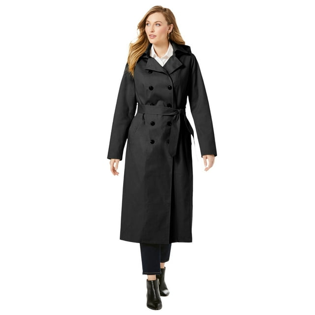 Jessica London Women's Plus Size Double Breasted Long Trench Raincoat Raincoat